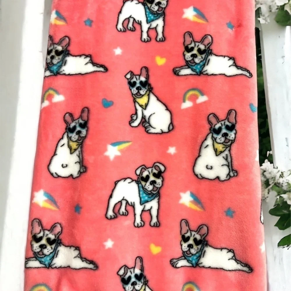 Frenchie French Bulldog Pink Plush Throw Blanket | NWT